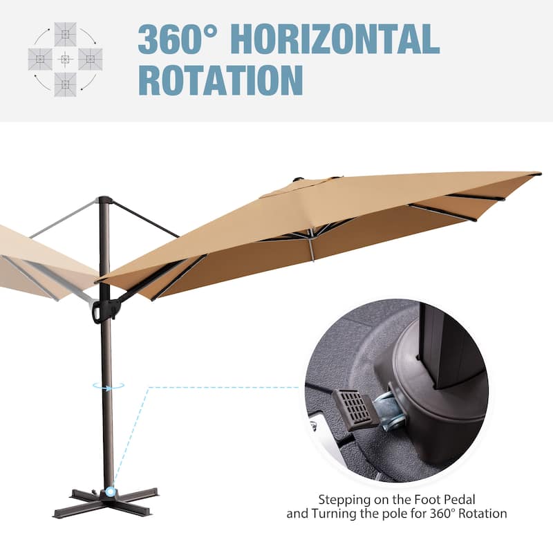 VredHom 9 x 12 FT Outdoor Patio Cantilever-Offset Umbrella with 4-piece Fillable Weighted Base