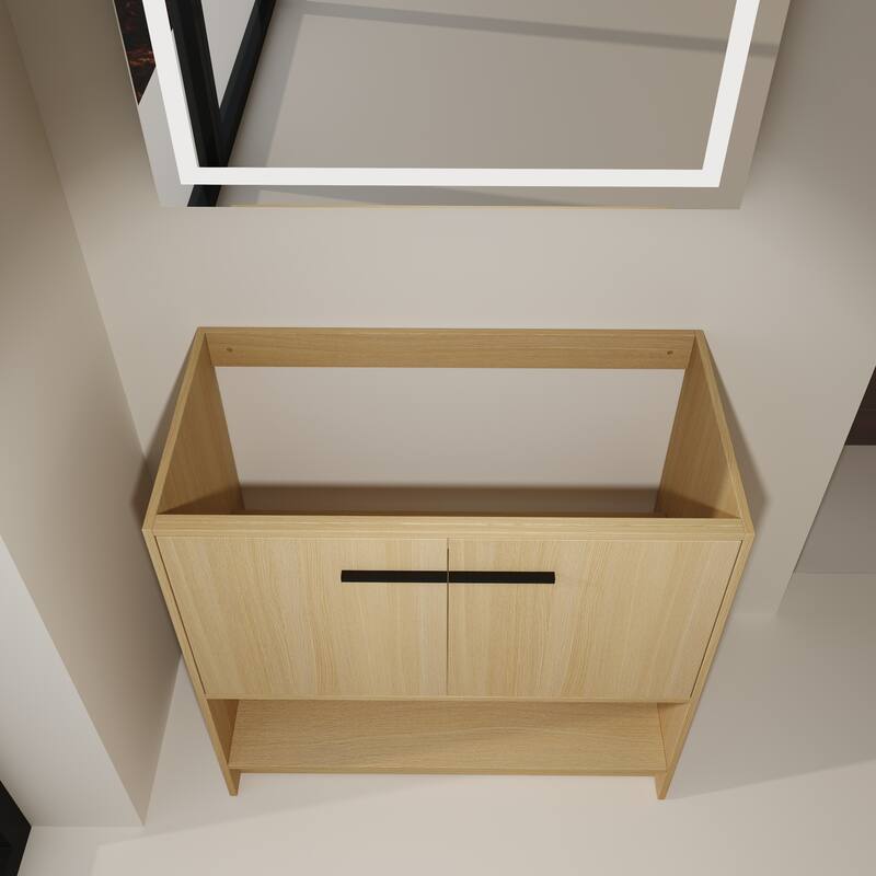 GDFStudio - Lisbon Modern Minimalist Freestanding Bathroom Vanity Cabinet with Soft Close Doors, Open Shelf, Sink NOT INCLUDED