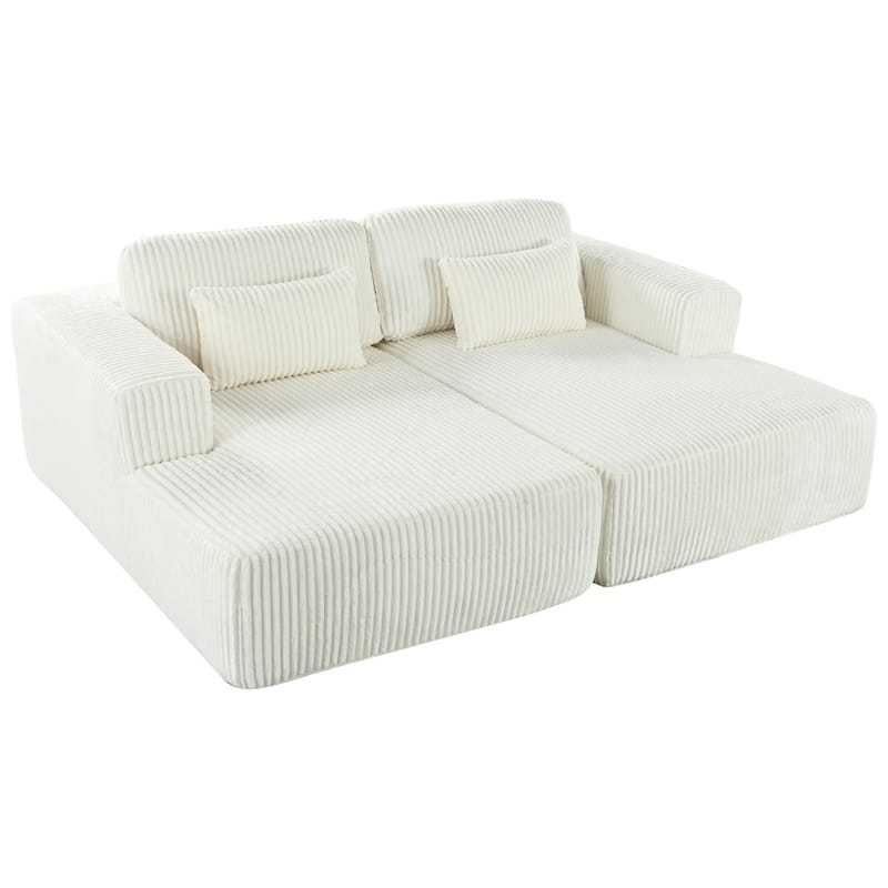 Modern Corduroy Sleeper Double Sofa Bed with 2 Pillows for Living Room