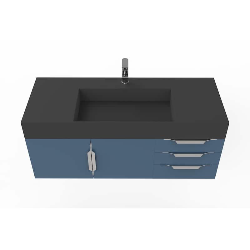 Amazon 48" Wall Mounted Bathroom Vanity Set w/ Black Top