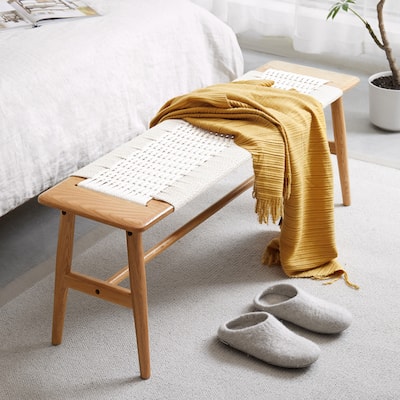 Christopher Knight Home - Delaney Solid Oak Wood Bench with Handwoven Cane Seat