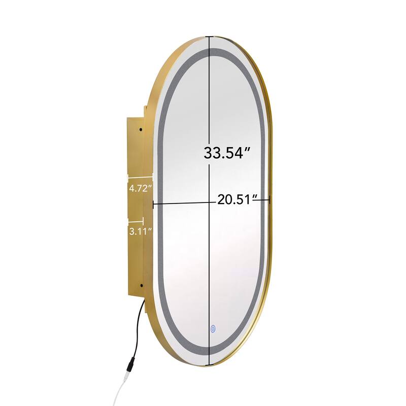 Oval Wall Mounted Medicine Mirror Cabinet with LDE