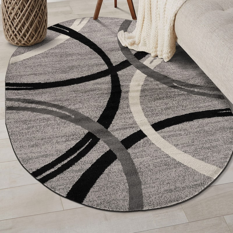 World Rug Gallery Contemporary Abstract Circles Design Area Rug - 5'x7' Oval - Gray
