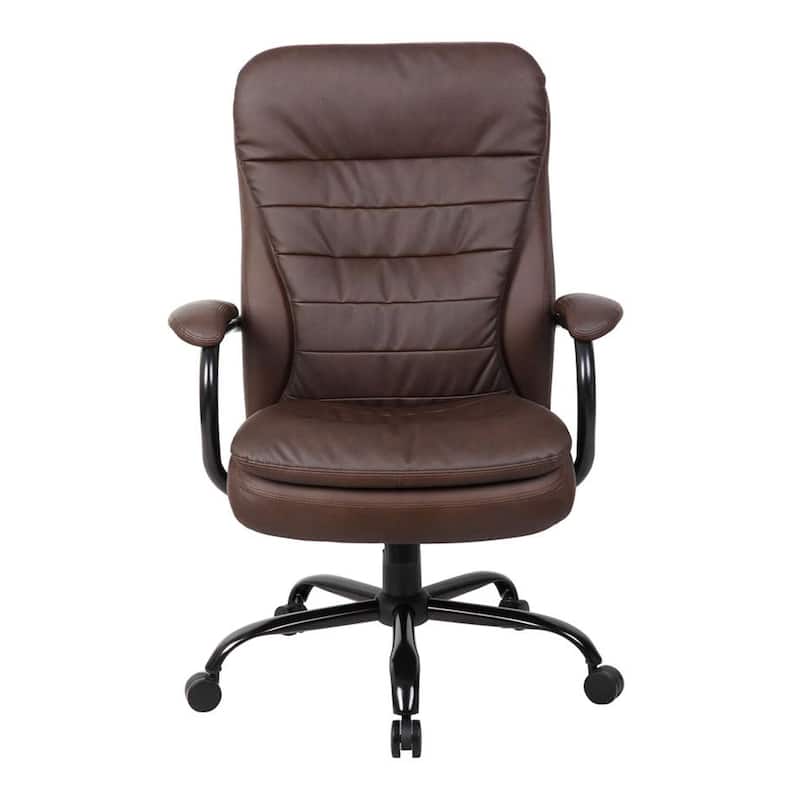Ava Rolling Oversized Office Chair, Swivel, Brown Faux Leather, 400lbs