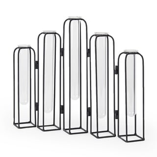 Mila Black Metal Frame w/ 5 Glass Vials Decorative Accent - Bed Bath ...
