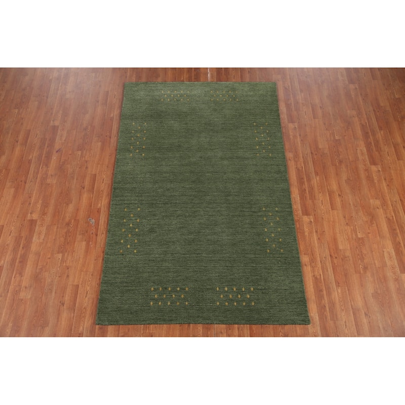 Green Gabbeh Indian Area Rug Handmade Wool Carpet - 5'0" x 7'11"