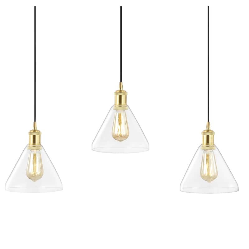 Kiawah Island 30.5" 3-Light Metal/Glass Contemporary Modern LED Pendant, Brass Gold/Black by JONATHAN Y
