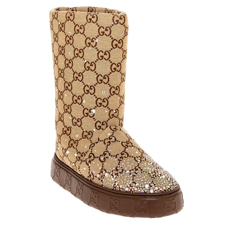 Gucci GG Boots with Crystals - Beige and Brown - 37 EU