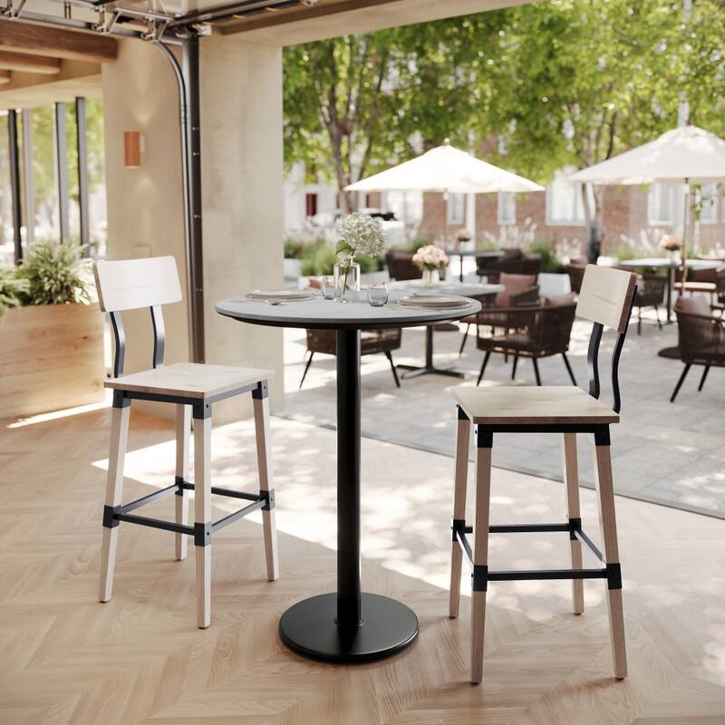 Commercial HPL Tabletop with Bar Height Round Base