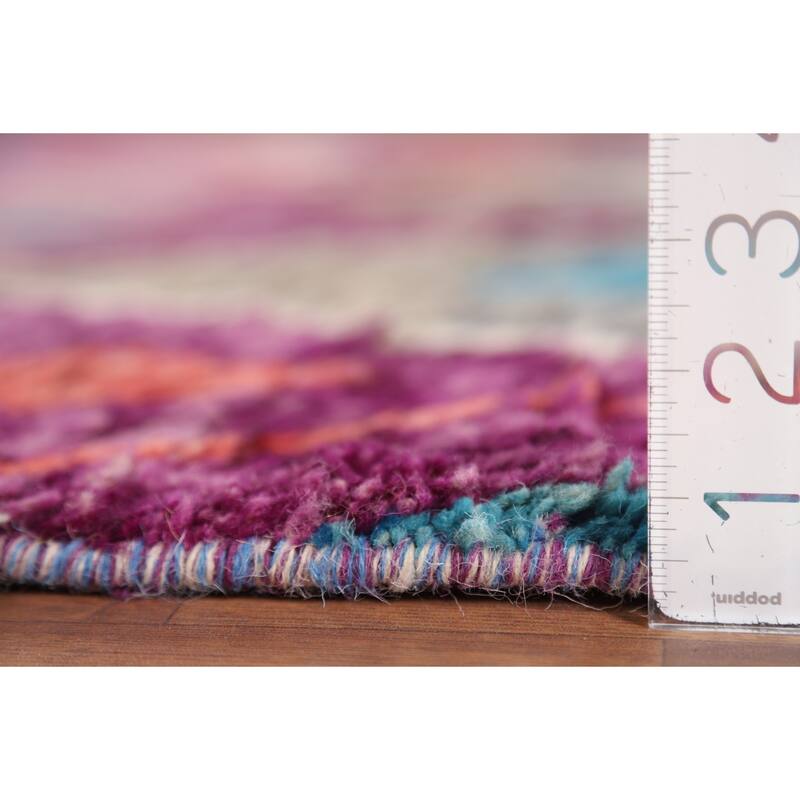 Plush Moroccan Purple Area Rug Hand-Knotted Wool Carpet - 5'11" x 9'4"