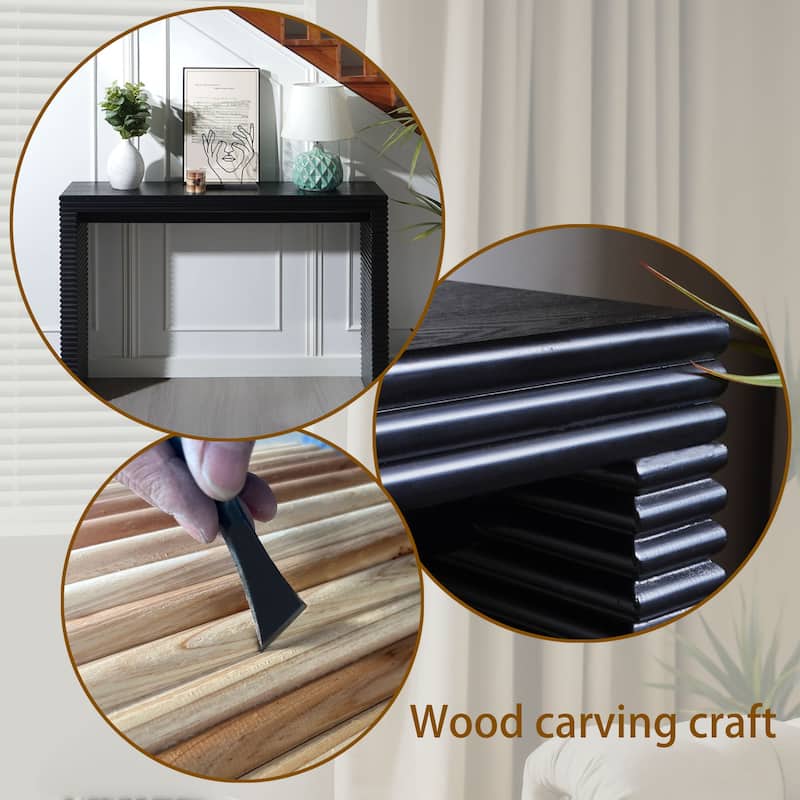 42.7" Wood Modern Console Table - Ribbed Leg Design & Wood Grain Top