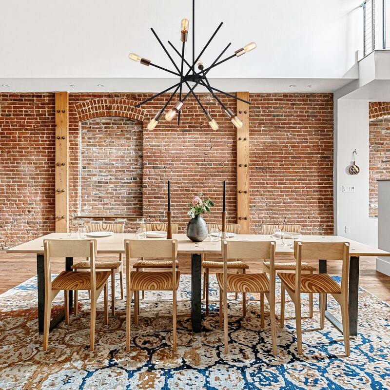 Modern Industrial 8-Light Sand Black and Gold Sputnik Sphere Chandelier - 31.5" W