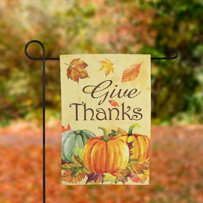 Pumpkins and Leaves "Give Thanks" Fall Harvest Outdoor Garden Flag - 18" x 12.5" - 18" x 12.5"