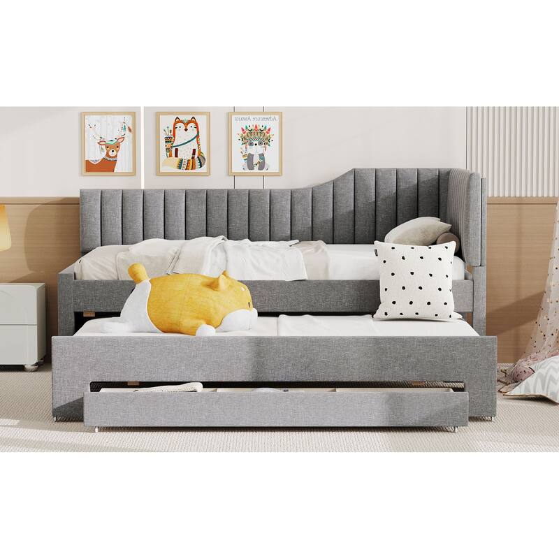 Twin Size Upholstered Daybed with Trundle and Three Drawers