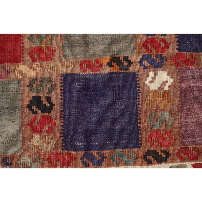Checkered Kilim Qashqai Persian Vintage Rug Flatweave Wool Carpet - 4'6"x 7'8"