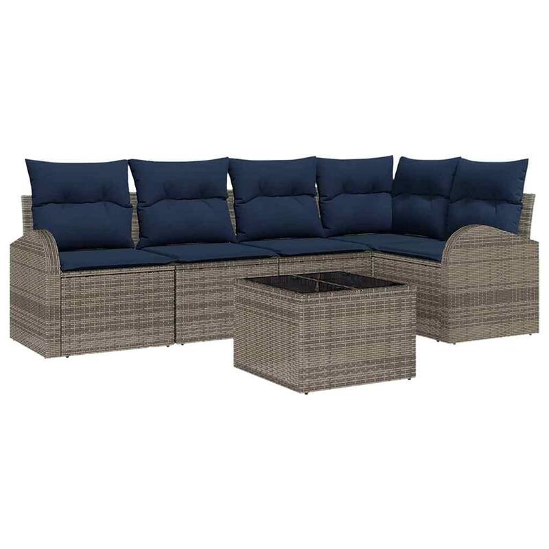 vidaXL 5/6 Garden Sofa Set with Cushions Black/Brown/Grey Poly Rattan - 92.1 x 48.8 x 27.2
