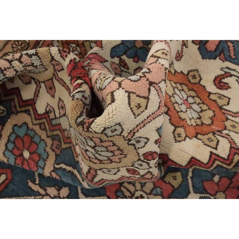 Hand Knotted Oriental 100% Wool Carpet Traditional Floral Navy Blue & Blues Heriz (serapi) Area Rug - 12' 3'' X 9' 9''