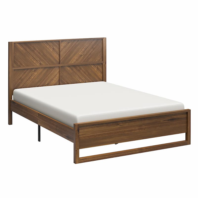 Anmytek Wooden Bed Frame with Headboard Archer Style Modern Platform Bed Full Queen King Size Solid Wood Bed Frame