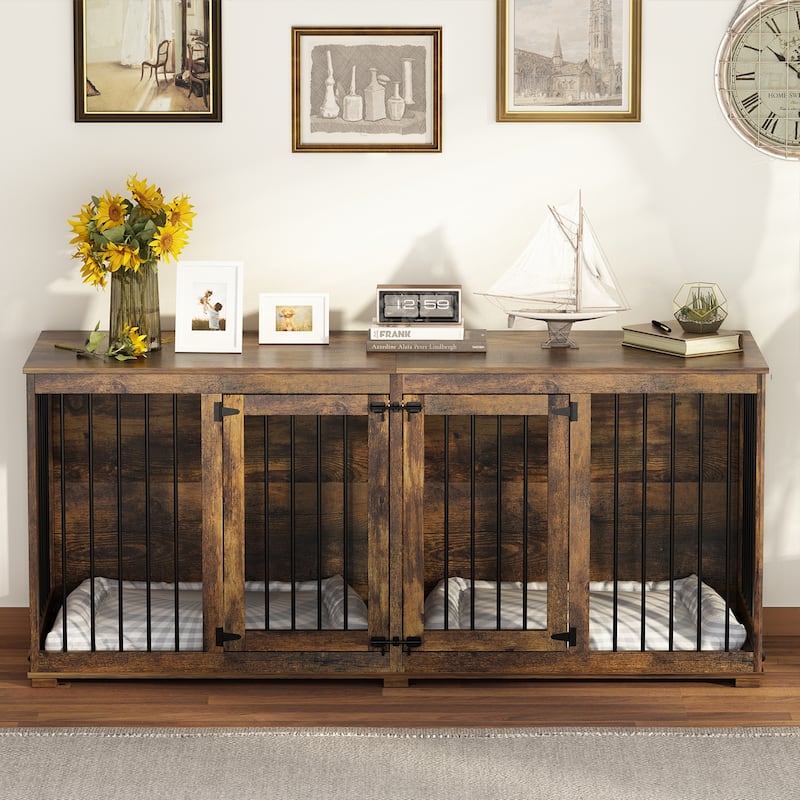 Dog Crate with Double Doors TV Stand for Large Medium Small Dogs,70"W
