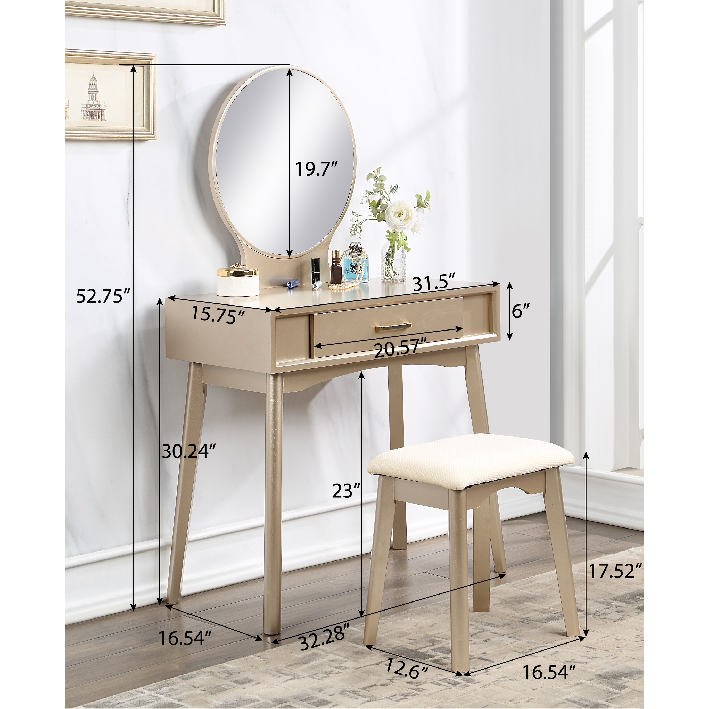 Roundhill furniture roundhill moniya wood makeup hotsell vanity table and stool set
