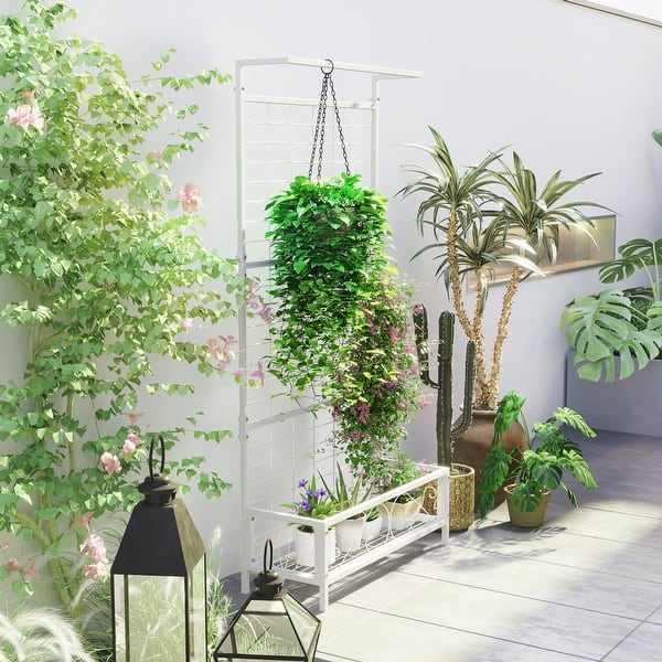 Outsunny Tall Plant Stand with Trellis and Hanging Bar, Metal Plant Holder  Flower Stand - On Sale - Bed Bath & Beyond - 42410817
