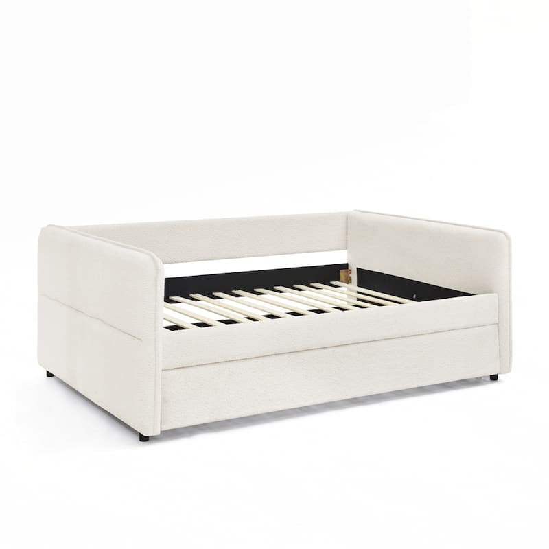 Boucle Fabric Daybed with Trundle Upholstered Tufted Sofa Bed