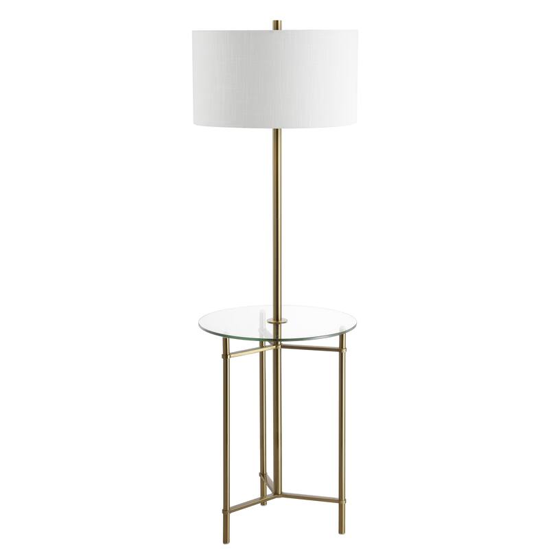 Trisha 59" Metal/Glass LED Side Table and Floor Lamp, Brass by JONATHAN Y - Brass Gold - 59" H x 18" W x 18" D