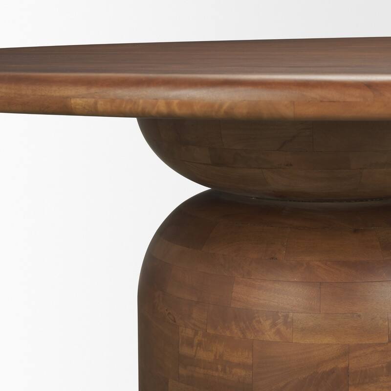 Atlas 60" Black / Warm Mid-Brown Wood Stacked Pedestal Base Round Dining Table