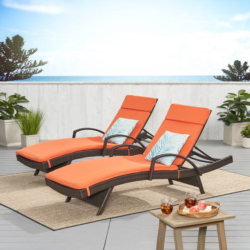 Vilano Outdoor Cushioned Lounge Chair (Set of 2) by Christopher Knight Home - Brown/Orange