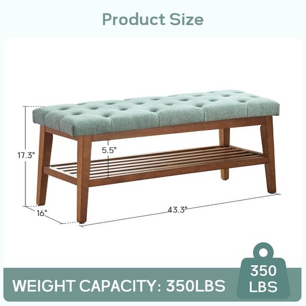 dimension image slide 2 of 5, Entryway Shoe Bench Storage Bench Fabric Solid Wood, 43-inch Upholstered Bench for Living Room, Bedrooms