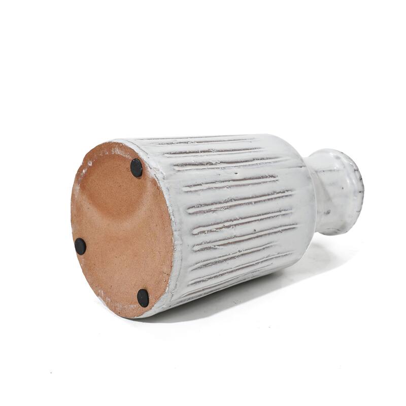 Vintage White Ribbed Terracotta Vase (Single)