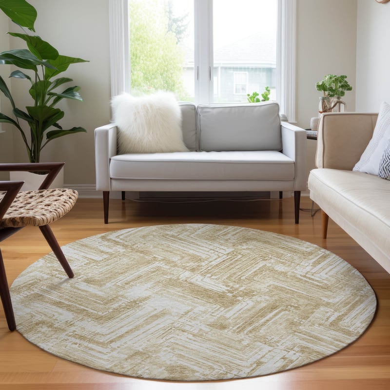 Machine Washable Indoor/ Outdoor Chantille Modern Chevron Rug - Beige - 8' x 8'
