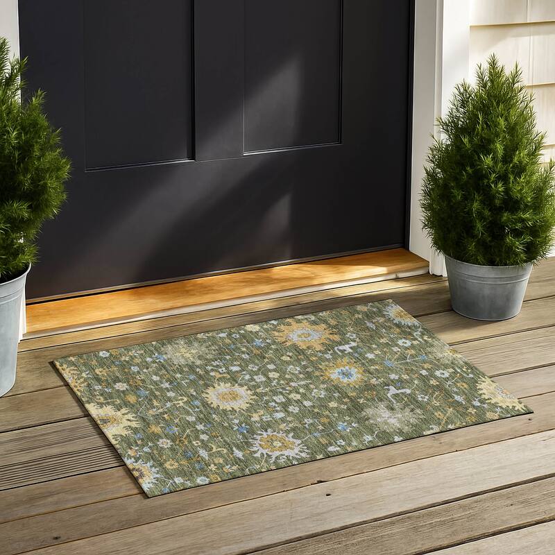 Machine Washable Indoor/ Outdoor Global Dillon Chantille Rug - Olive - 1'8" x 2'6"