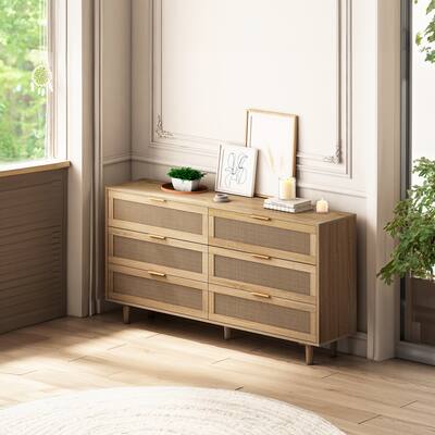 6-Drawers Rattan Buffet Storage Cabinet
