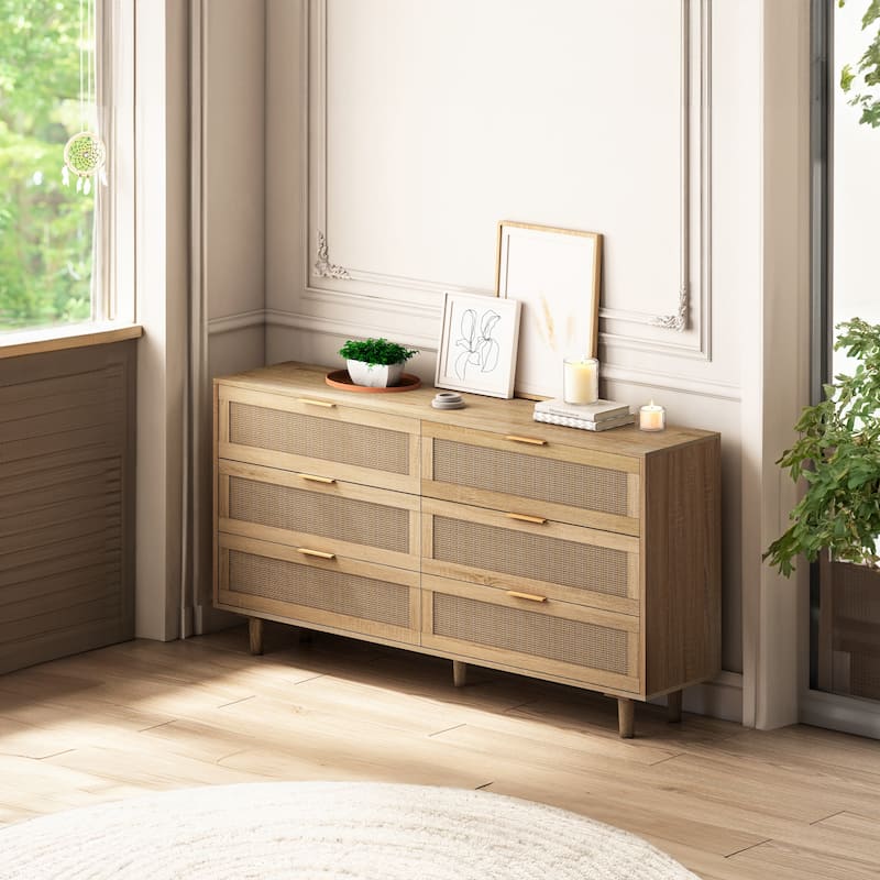 6-Drawers Rattan Storage Cabinet Rattan Drawer