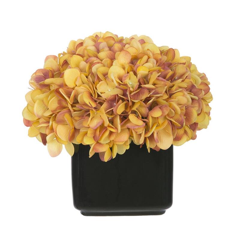 Faux Hydrangea in Small Black Cube Ceramic Vase