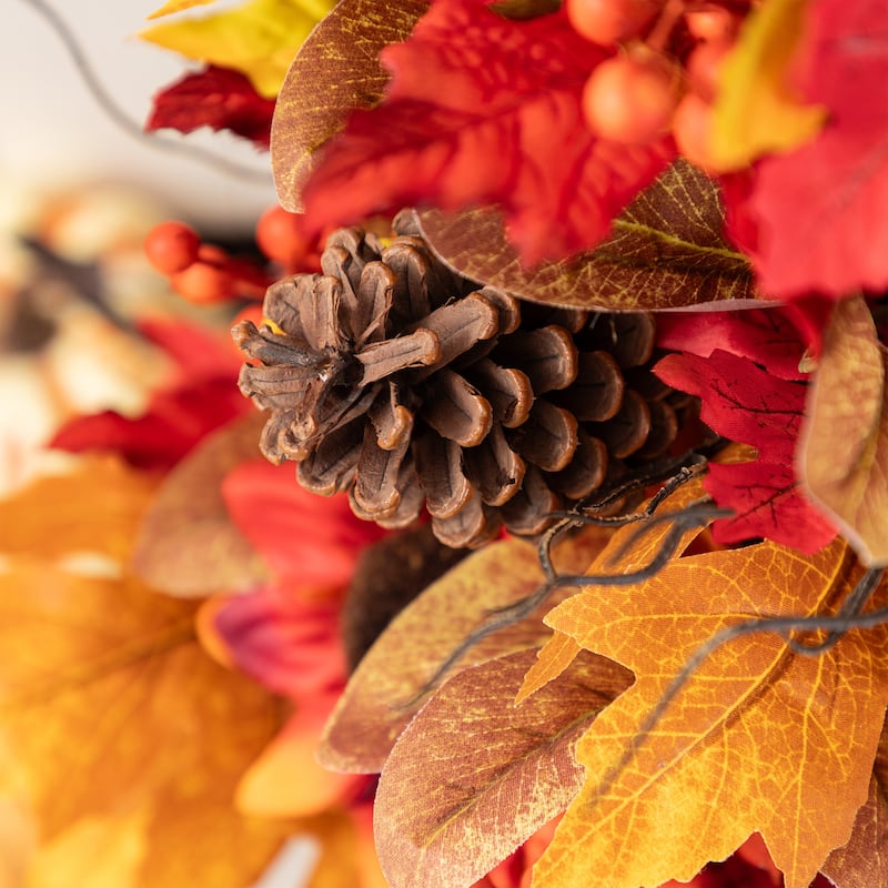 Glitzhome 24"D Fall Sunflower Pinecone Berry Artificial Wreath or Porch Tree