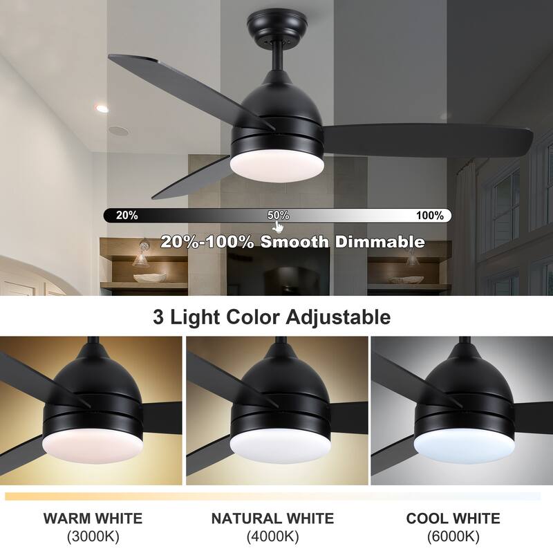 YUHAO 28 in. Integrated LED Indoor Matte White Ceiling Fans with Light Kit and Remote Control