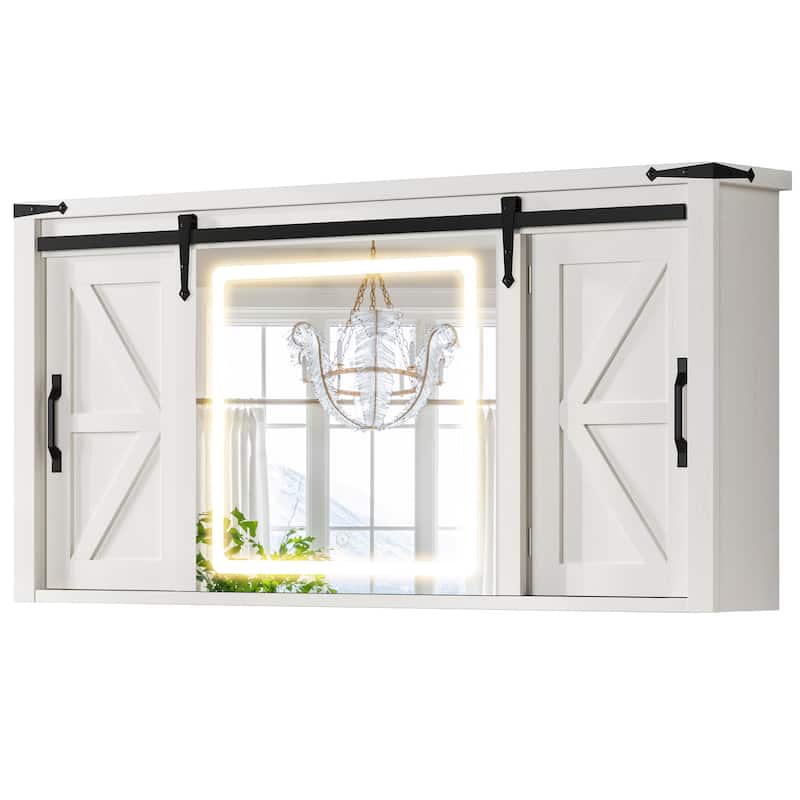Moasis Bathroom Medicine Cabinet Wall Mounted Storage Organizer with Mirror and Sliding Barn Door - 47" - White