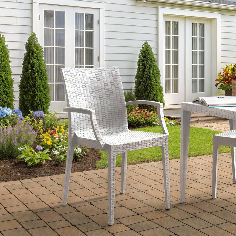 Mace Polypropylene Stackable Armrest Patio Dining Chair with Woven Design for Outdoor Dining Patio Indoor Gatherings