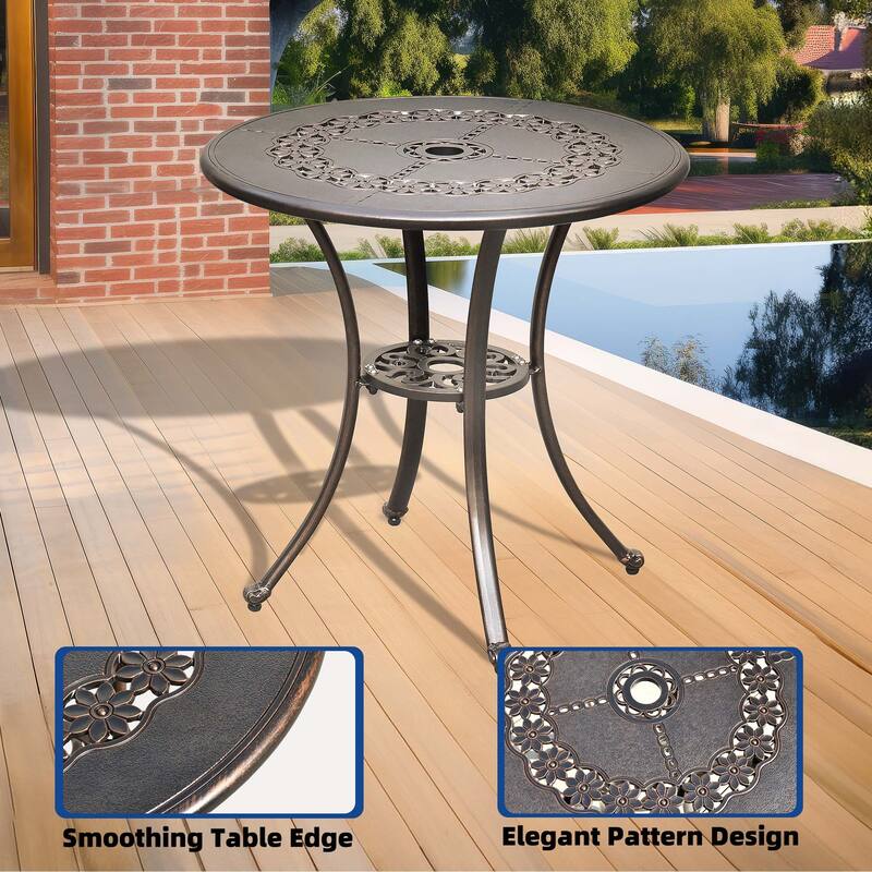 Moasis 25" Outdoor Round Cast Aluminum Dining Table with Umbrella Hole