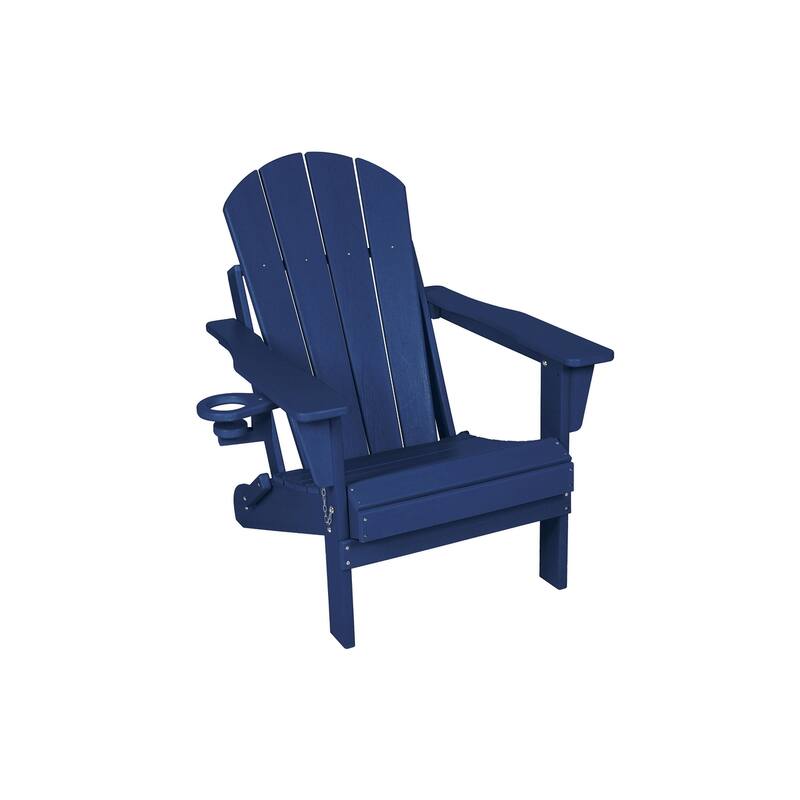 Folding Adirondack Chair with Dual Cup Holder - Composite Adirondack Chair with Wood Texture