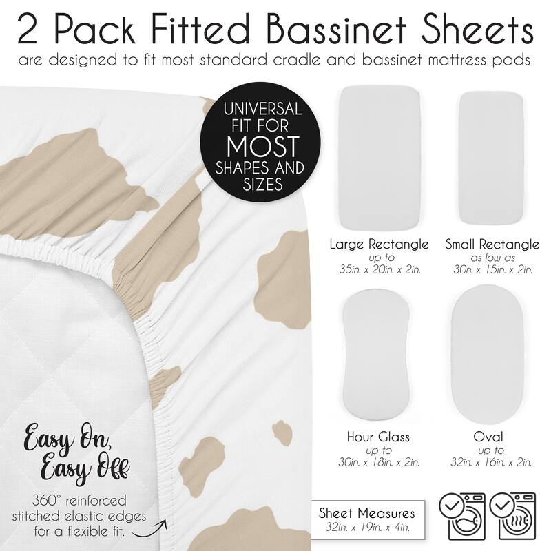 Sweet Jojo Designs Western Cowboy Boy 2 Pack Baby Bassinet Fitted Sheets - Cow Print & Wild West, Southern Charm, Country, Horse