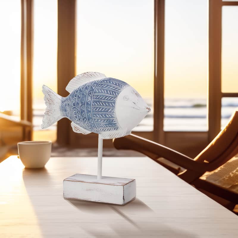 Resin And Metal 'Carved' Fish On Pedestal 9.25" - 9.25