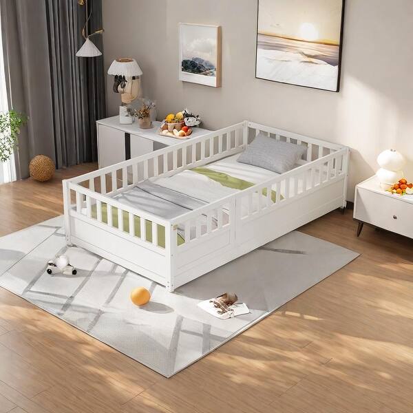 slide 2 of 29, Pine High Fence Children's Floor Standing Bed Frame White - Twin