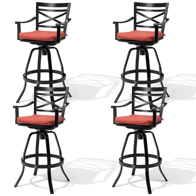Pellebant Patio Outdoor Aluminum Swivel Bar Stools with Sunbrella Cushion - 21.7 in W x 16.5 in D x 46 in H - Red-4PC
