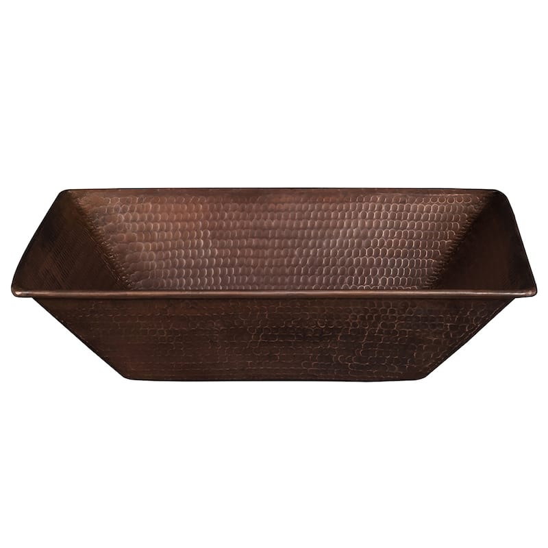 17" Rectangle Wired Rim Vessel Hammered Copper Sink, Matching Drain and Accessories