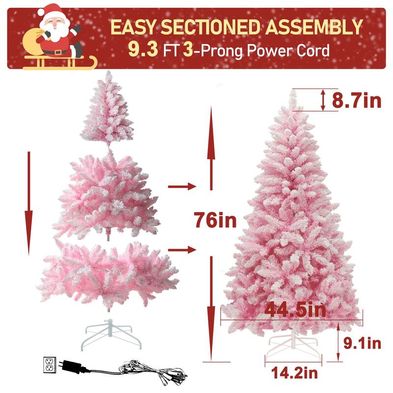 VEIKOUS 6.5FT/7.5FT Pre-lit Christmas Tree Snow Flocked/Artificial with Lights and Metal Stand