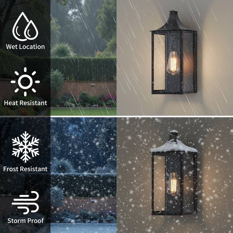 KAWOTI 1-Light Industrial Sandy Black Outdoor Wall Sconce - W7" x L7" x H15.75"