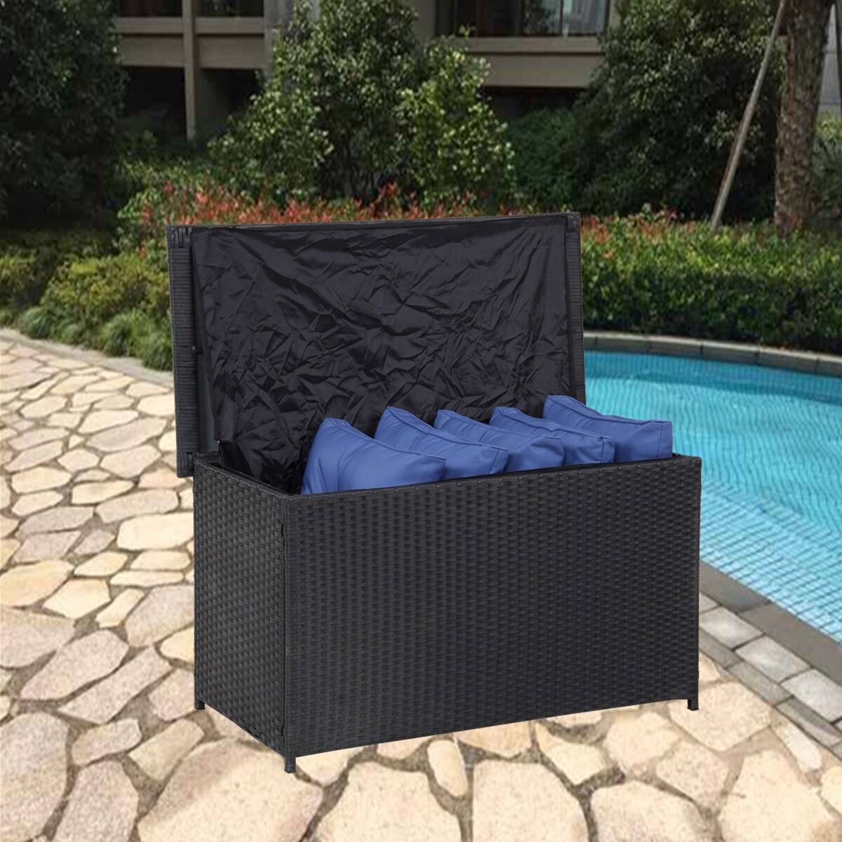 Shop Outdoor Living Wicker Patio Furniture Rectangle Storage Box